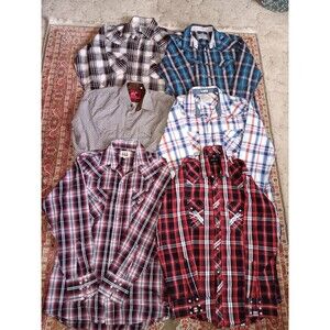 Ely Cattleman Cody James Long Sleeve Shirt Lot Pearl Snap Plaid Size M - 6